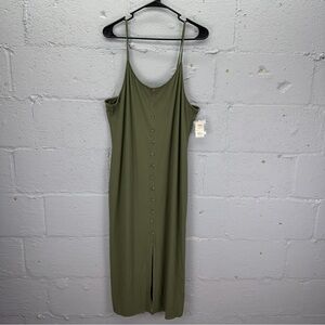 MUDD Button Down Sleeveless Basic Ribbed Front Slit Black Midi Dress XXL New